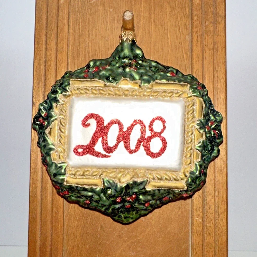 DEPARTMENT 56 Heavy Blown Glass 2008 MERRY CHRISTMAS WREATH‎ Ornament